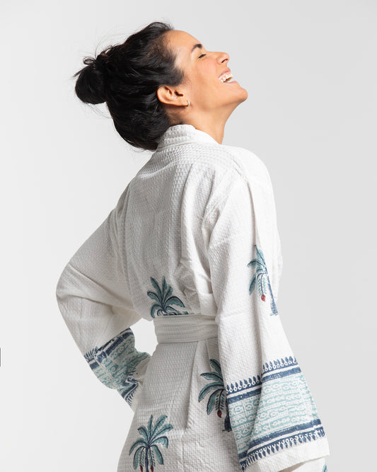 BLOCK PRINT COTTON BATH KIMONO