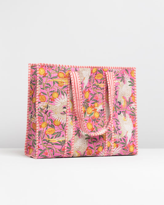 GARDEN OF BIRDS PRINTED PINK BAG