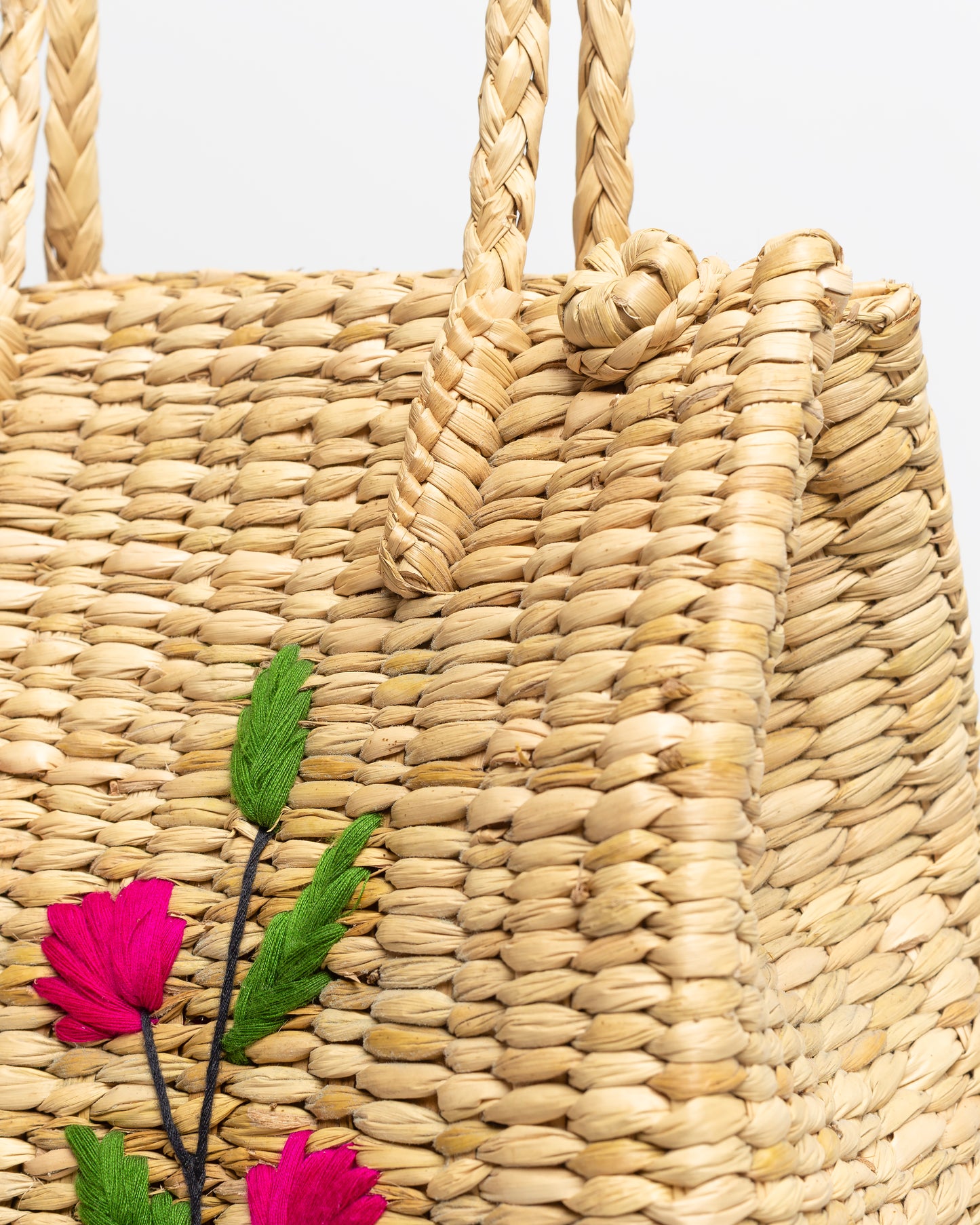 PINK FLOWERS PLAITED TOTE BAG