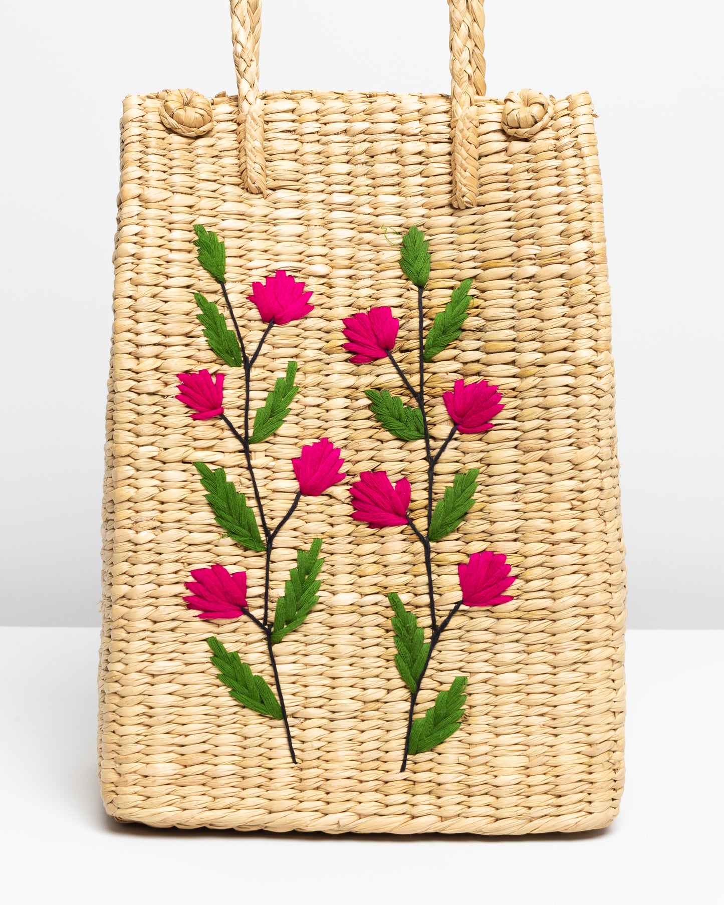 PINK FLOWERS PLAITED TOTE BAG