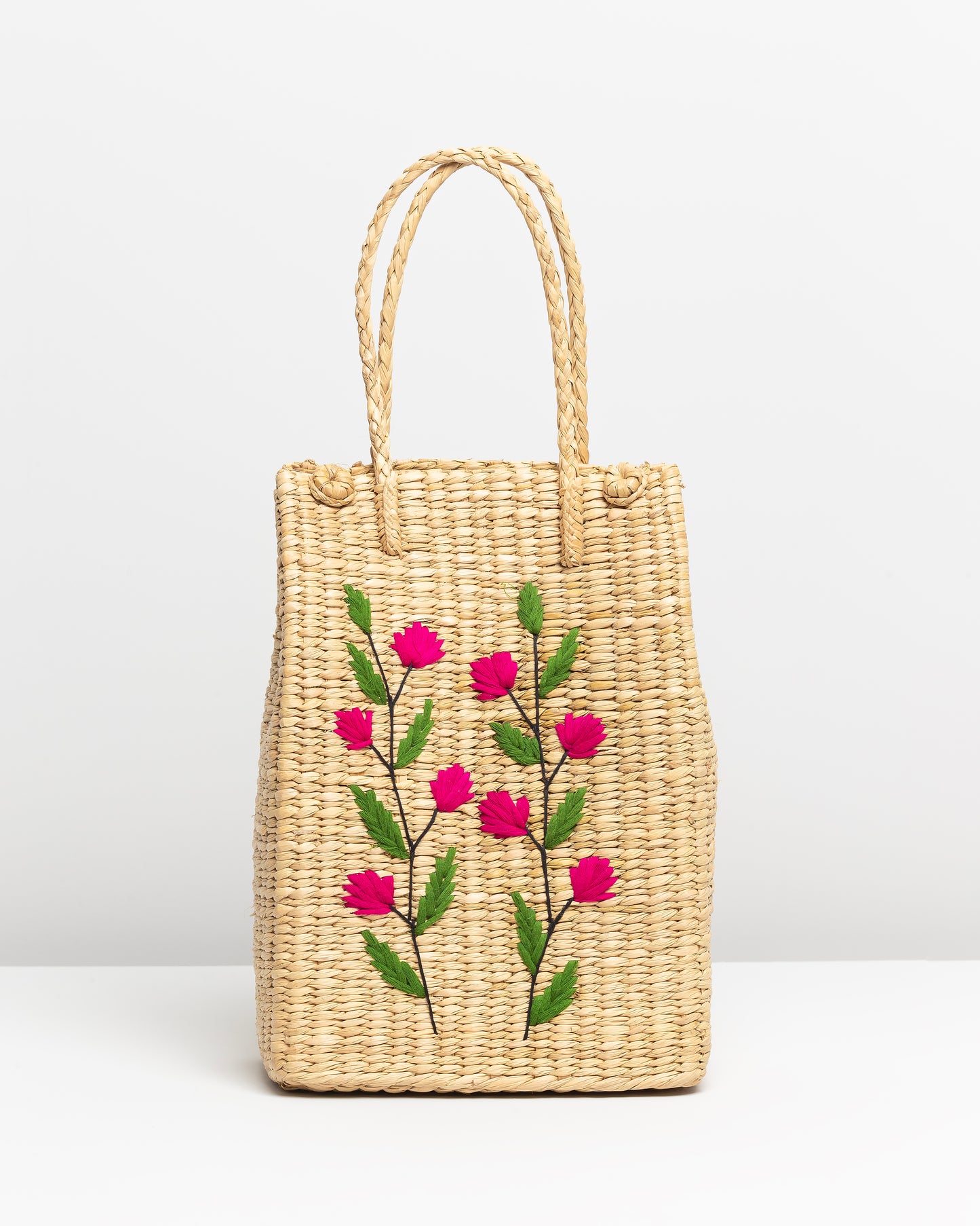 PINK FLOWERS PLAITED TOTE BAG