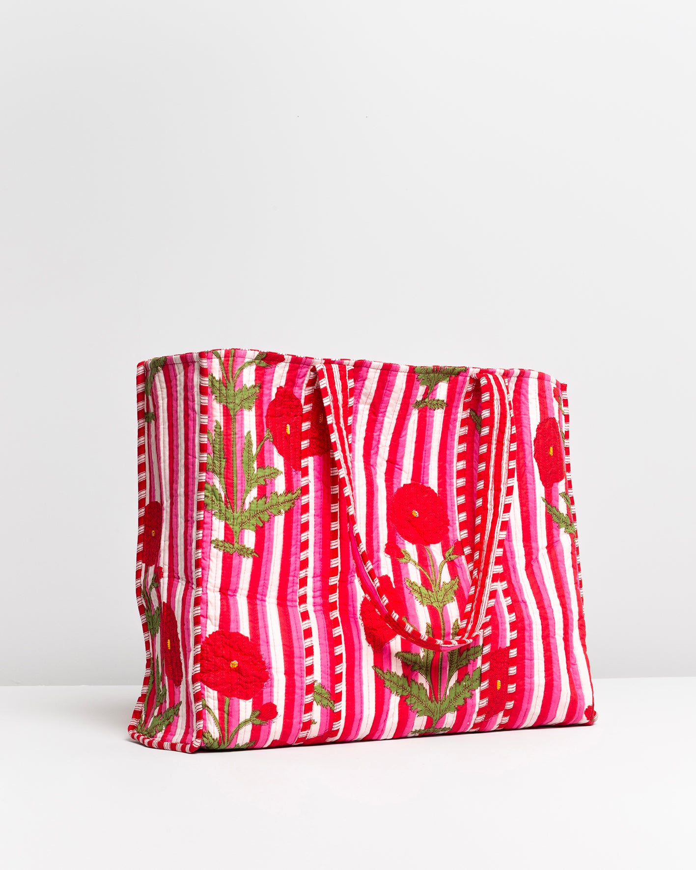 PINK FLOWERS BLOCK PRINTED SHOP BAG