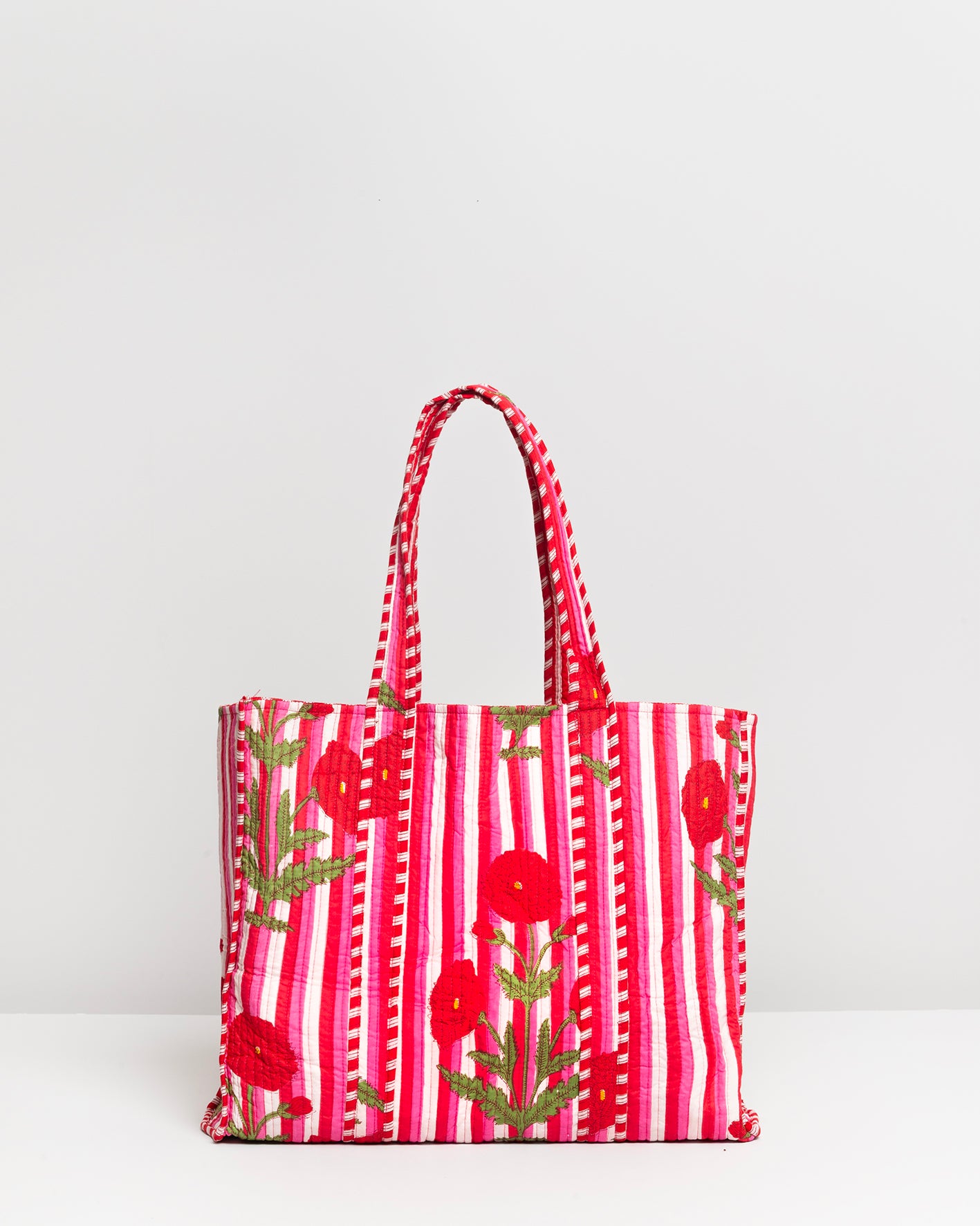 PINK FLOWERS BLOCK PRINTED SHOP BAG