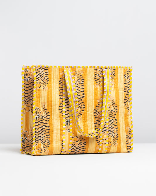 YELLOW TIGER BLOCK PRINTED SHOP BAG