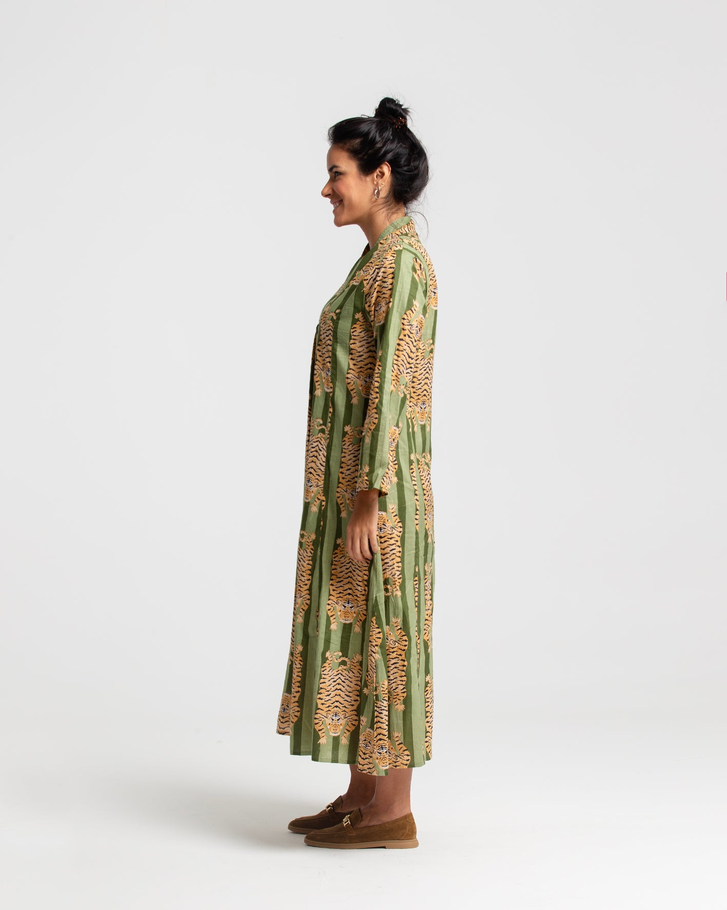 GREEN TIGER BLOCK PRINTED DRESS