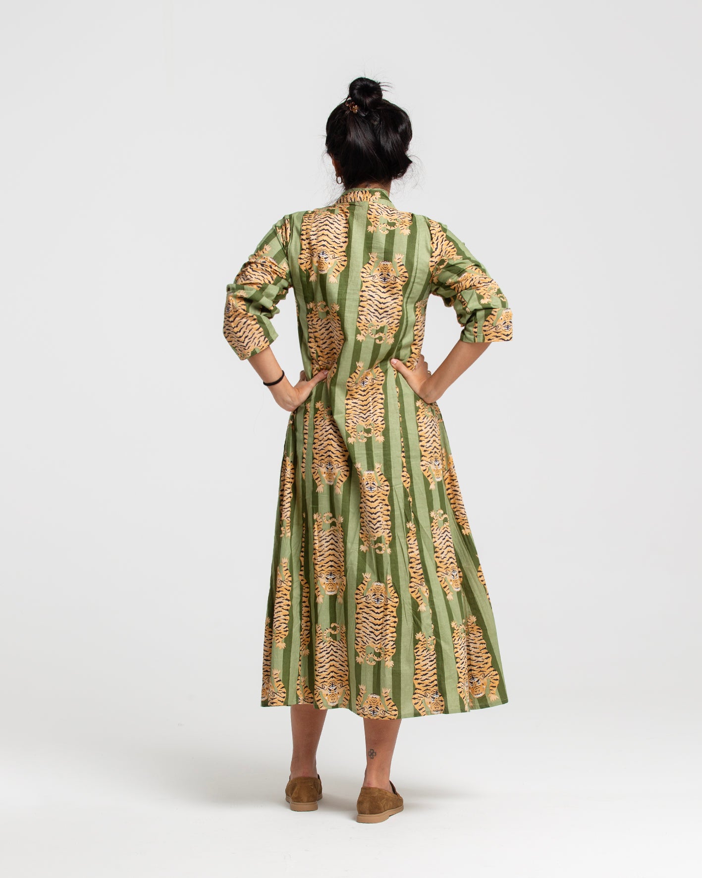 GREEN TIGER BLOCK PRINTED DRESS