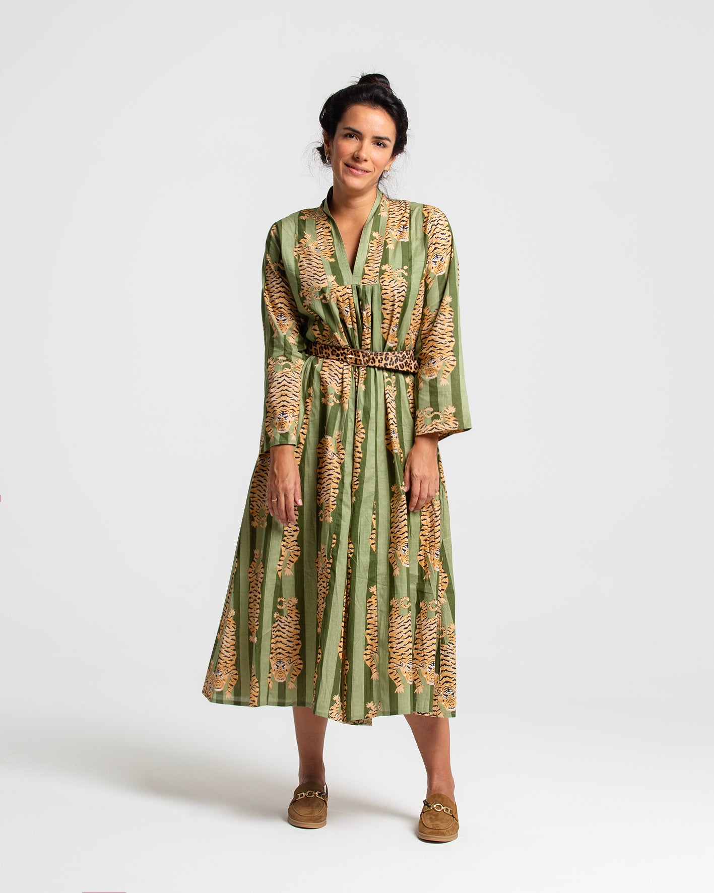 GREEN TIGER BLOCK PRINTED DRESS