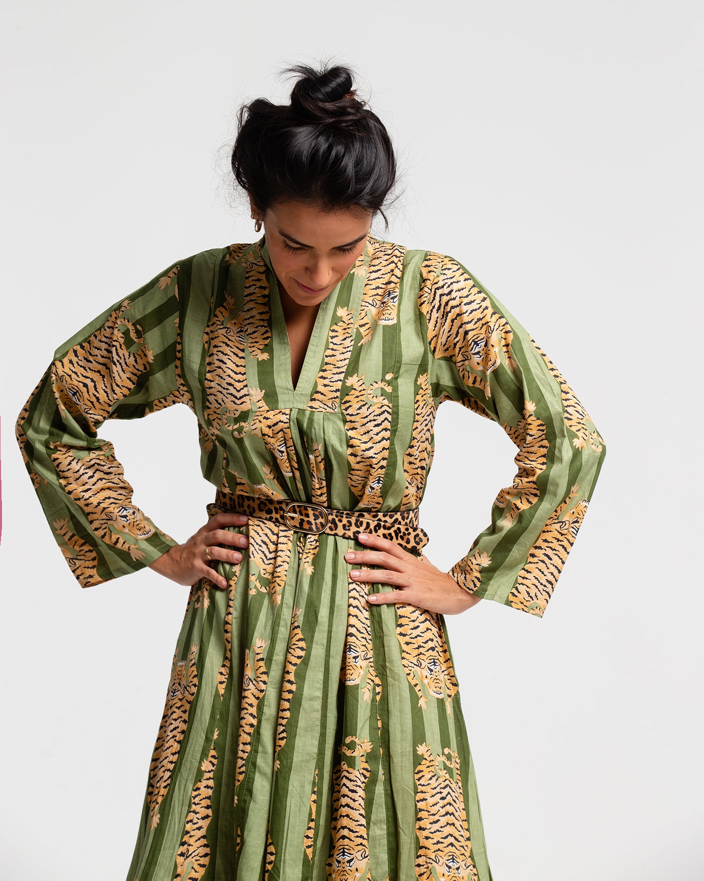 GREEN TIGER BLOCK PRINTED DRESS