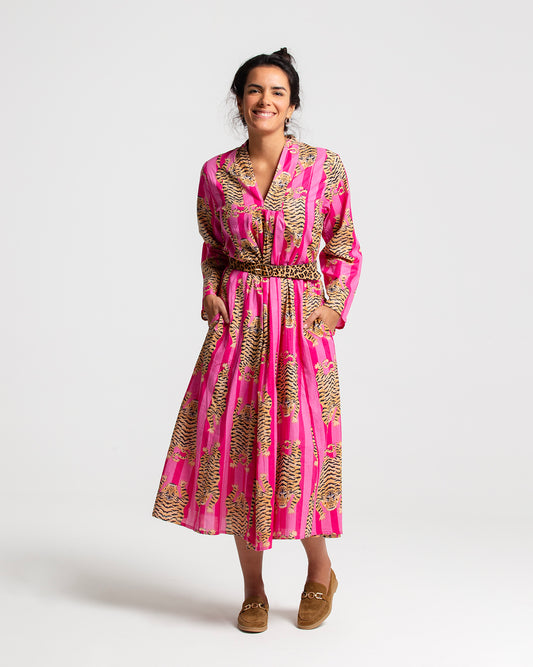 PINK TIGER BLOCK PRINTED DRESS