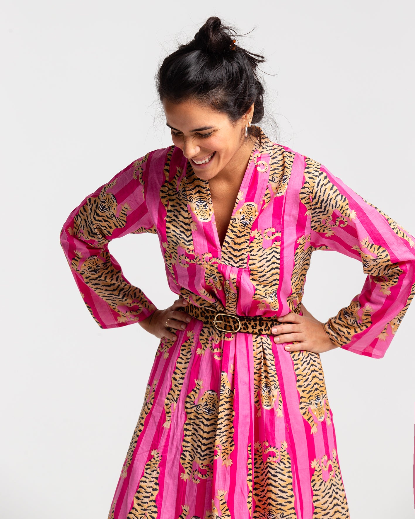 PINK TIGER BLOCK PRINTED DRESS