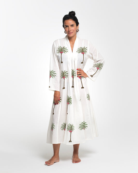 WHITE TROPICAL DESTINATION MIDI DRESS