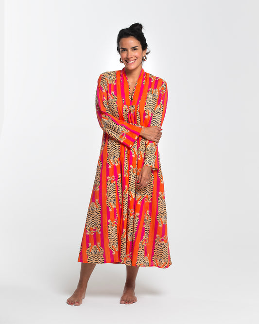 VIBRANT TIGER MIDI DRESS