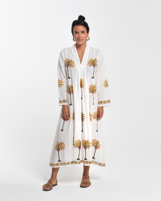 WHITE TROPICAL DESTINATION MIDI DRESS